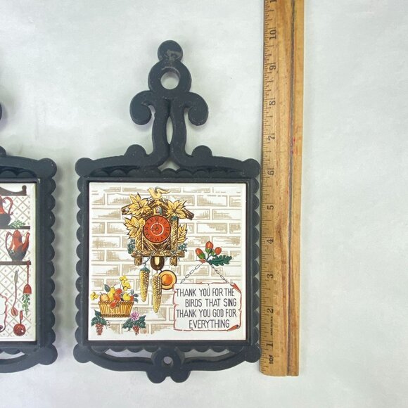 Vintage Cast Iron Metal Tile Wall Trivets Set of 2 - Picture 7 of 8